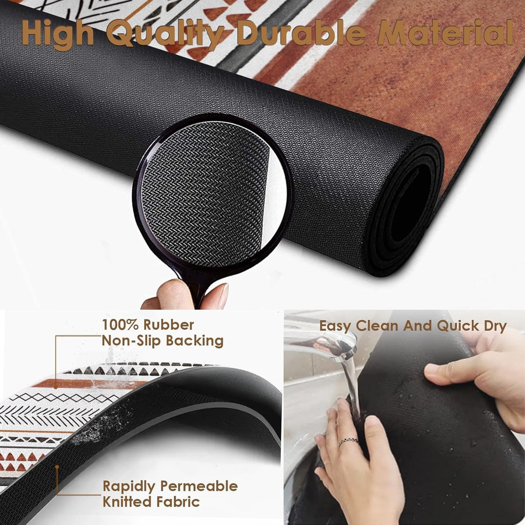 Arttown Coffee Mat for Countertops, Rust Stripes Boho Industrial Art Dish Drying Mat 2 Pcs for Kitchen Bar Accessories, Fit Under Coffee Maker Espresso Machine Dish Rack Hide Stain Rubber 12x19in