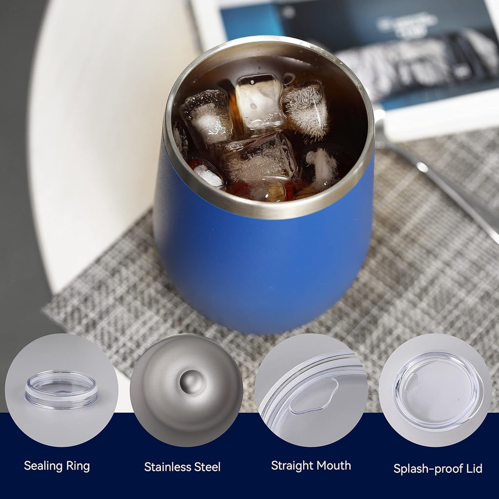 DOMICARE Stainless Steel Wine Tumbler Bulk with Lid, Personalized Insulated Tumblers Set, 12oz Travel Coffee Cups Pack of 16, Dark Blue