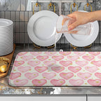 Valentines Dish Drying Mat Valentine Dishes Drying Pad Pink Golden Heart Love Absorbent Dish Dryer Matt for Kitchen Countertops Microfiber 18x24 Inches