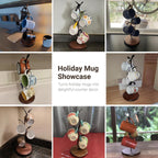 Sturdy Countertop Mug Tree with Solid Wood Base, Delicate Cast Iron Coffee Mug Holder, Countertop Coffee Cup Holder for Large Cups, Minimalist Mugs & Tea Cup Storage Rack (Set of 2)