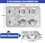 TeamFar Muffin Pan, 6 Cup Muffin Pan for Baking, Cupcake Pan Muffin Tin Tray Set Stainless Steel for Making Cakes Cornbread Quiche and More, Healthy & Durable, Oven & Dishwasher Safe