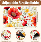 Red and Yellow Flowers Coffee Mat Absorbent Dish Drying Mat for Kitchen Counter Hide Stain Rubber Backed Coffee Bar Accessories Fit Under Espresso Machine, 11.8 x 19.7 Inch