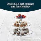 Libbey Selene 3 Tier Serving Stand Set, Elegant, Curvy Style Glass Dessert Stand, Dishwasher Safe 3 Tiered Dessert Stand for Fruit and Candy bowls