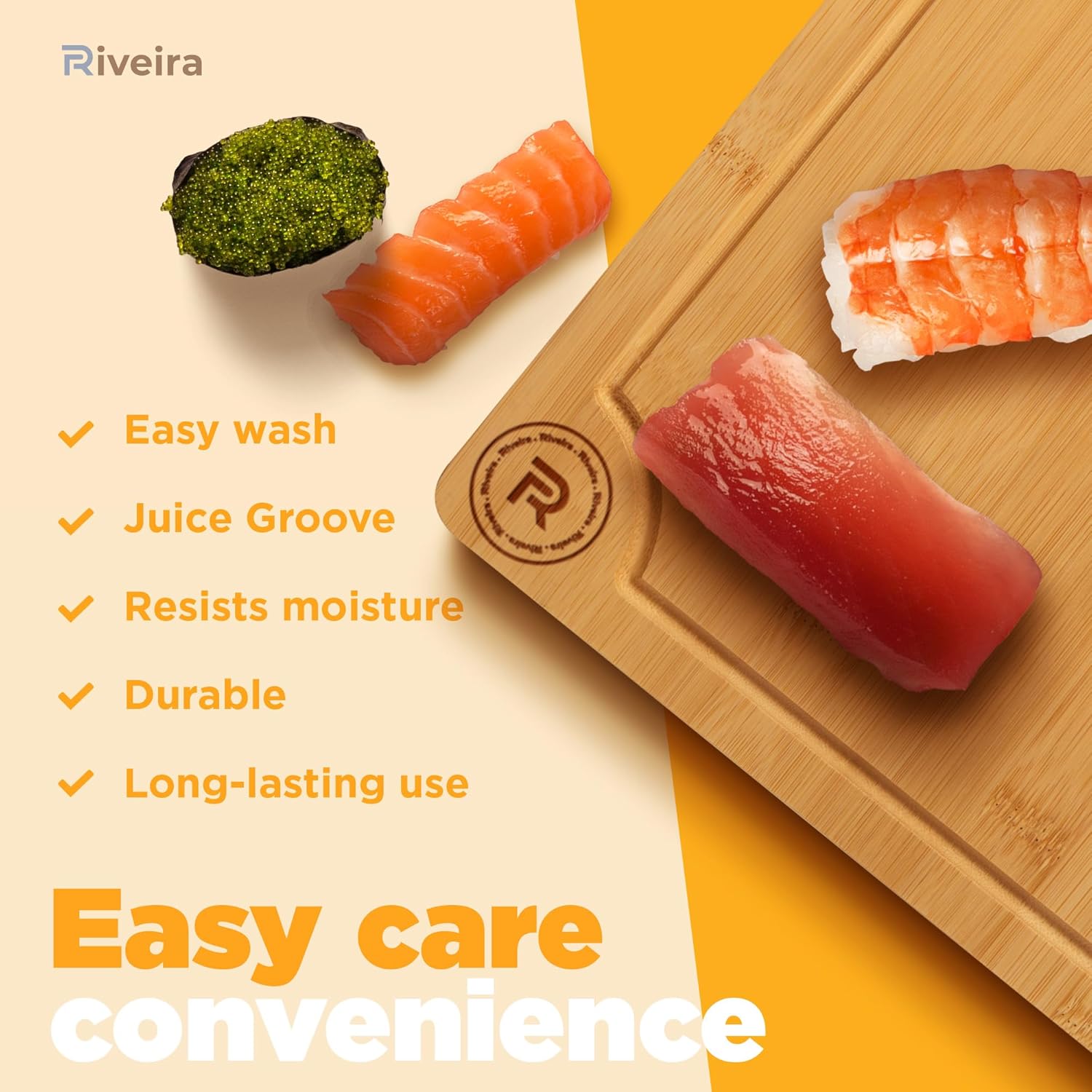 Riveira Cutting Boards For Kitchen – Gourmet Bamboo Grandeur: 12 x 10 Wood Cutting Board – Natural Bamboo Cutting Board – Innovative Juice Grooves Wooden Cutting Boards For Kitchen