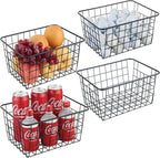 Wire Kitchen Storage Basket 4 Packs,Perfect Pantry Organization Accessories Basket,Laundry Baskets,Countertop Organization,Suitable for Kitchen,Bathroom,Bedroom,Tabletop,Stackable,Black