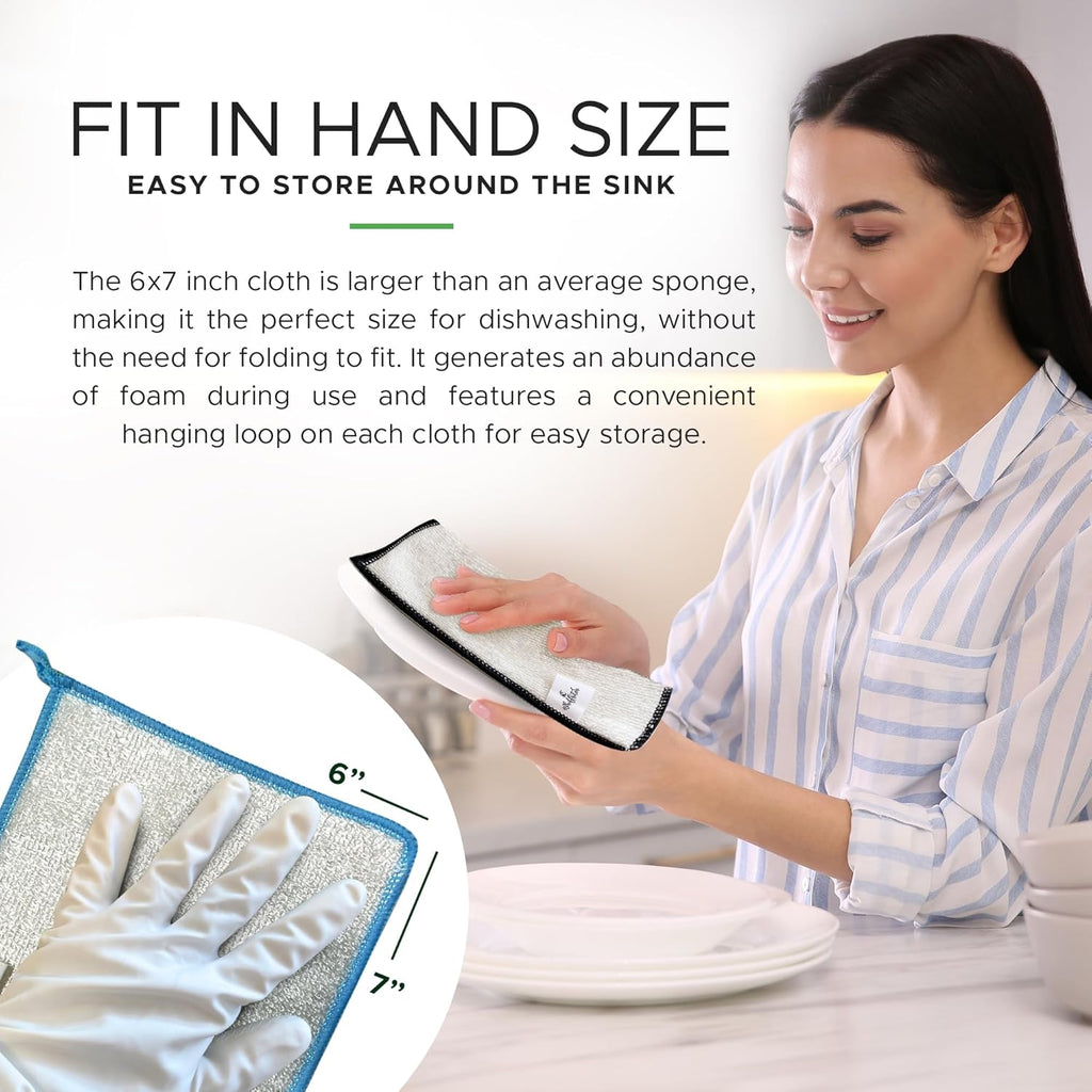Whiffkitch Dishcloths Dishrags for Kitchen and Household Cleaning 6x7 6-Pack Non-Scratch 2-Ply Weave, Bamboo-Rayon Fabric, Absorbent, Washable, Long-Lasting