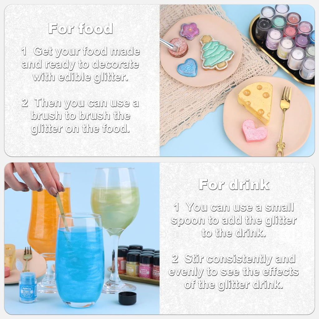 White Edible Glitter - 5g Food Grade Cake Decorating Shimmering Glitter, Edible Sprinkle Luster Dust for Drinks, Chocolates, Fondant, Strawberries, Cupcakes, Candy, Cookie - Vegan