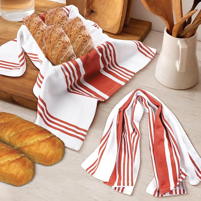 Urban Villa Kitchen Towels 100% Cotton Dish Towels for Kitchen (Set of 6) 20”x30” Dish Cloths Highly Absorbent Kitchen Linen Set with Hanging Loop Perfect for Drying Dishes Cleaning Towels-Rust White
