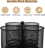 Silverware Holder Utensil Caddy - 360° Rotating Silverware Caddy 4 Compartment Metal Cutlery Organizer Fork Spoon Napkin Plastic Flatware Storage Basket Party Countertop Picnic Outdoor Black