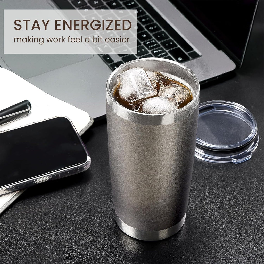 MEWAY 20oz Tumbler 4 Pack Double Wall Vacuum Insulated Travel Mug Bulk, Stainless Steel Tumblers with Lid and Straw, Durable Powder Coated Coffee Cups for Cold & Hot Drinks (Cold Gray, 4)