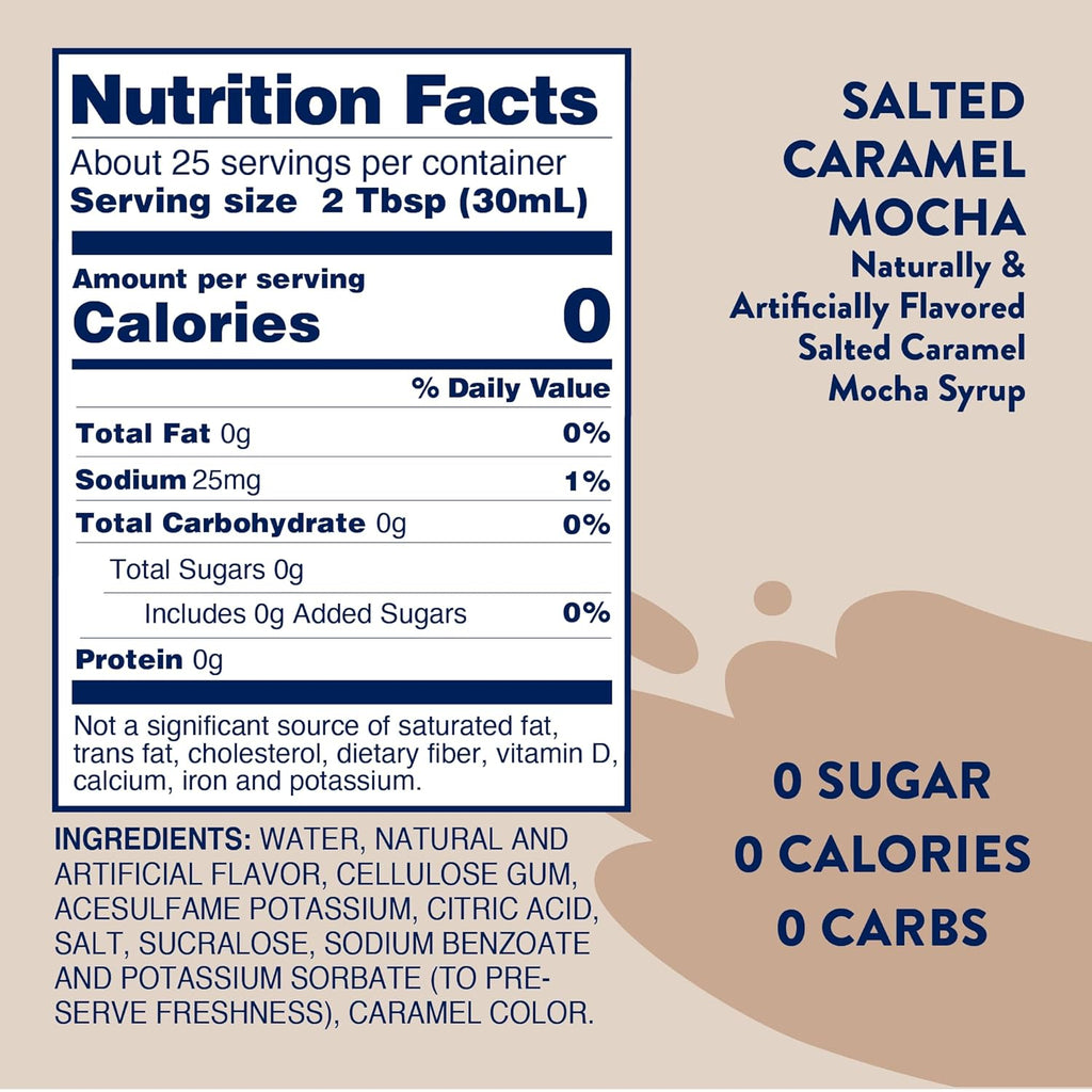 Jordan's Skinny Syrups Sugar Free Coffee Syrup, Salted Caramel Mocha Flavor Drink Mix, Zero Calorie Flavoring for Lattes, Protein Shake, Food & More, Gluten Free, Keto Friendly, 25.4 Fl Oz, 1 Pack
