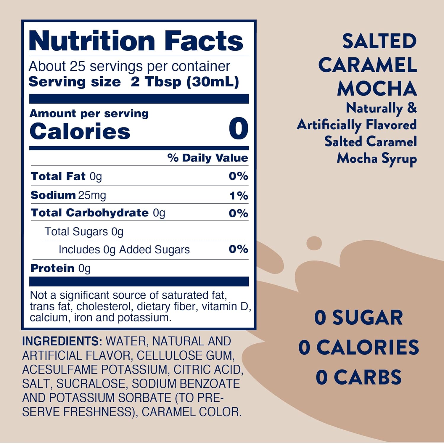 Jordan's Skinny Syrups Sugar Free Coffee Syrup, Salted Caramel Mocha Flavor Drink Mix, Zero Calorie Flavoring for Lattes, Protein Shake, Food & More, Gluten Free, Keto Friendly, 25.4 Fl Oz, 1 Pack