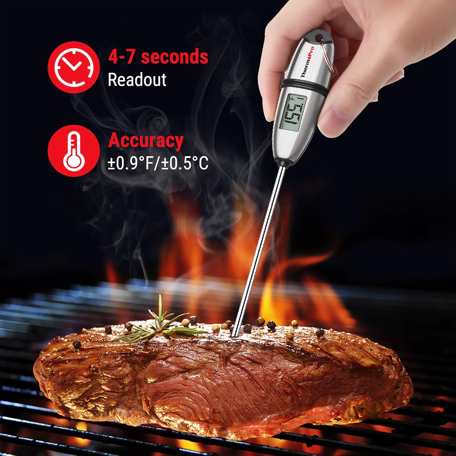 ThermoPro TP02S Digital Food Thermometer for Cooking Bread Baking Sourdough Liquids, Meat Thermometer Digital with Super Long Probe for Grill Kitchen BBQ Oil Milk Yogurt Candy Making Accessory