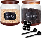 SAIOOL 2-Pack Striped Borosilicate Glass Airtight Canisters - Big mouth Large Capacity, Acacia Wood Lid, Food Storage Jars for Flour, Pasta, Pantry Organization (1/2 Gallon （Striped 2 pack）)