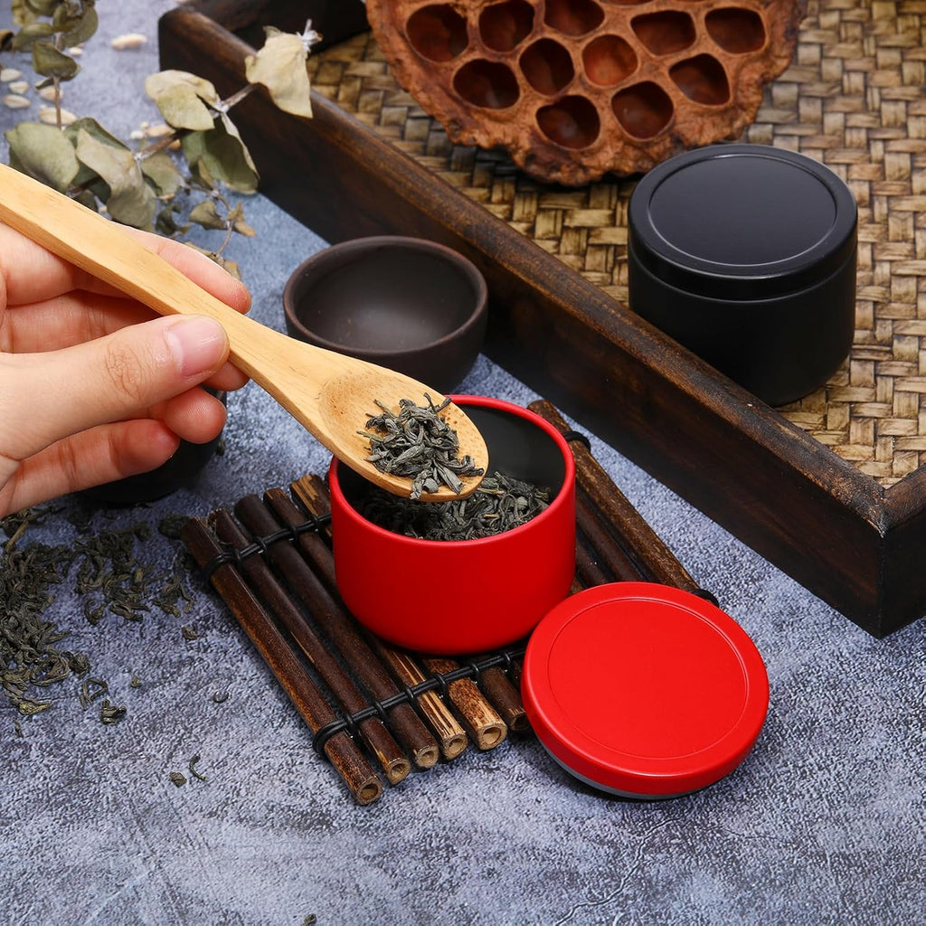 YASUOA 6 Pack Tea Jars Iron Jar Can for Loose Leaf Tinplate Storage Containers with Lids Mini Portable Box Candle Making Sealed Tins for Coffee Bean Sugar Candy Chocolate Spices Red
