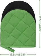 1 Pair Short Oven Mitts, Heat Resistant Silicone Kitchen Mini Oven Mitts for 500 Degrees, Non-Slip Grip Surfaces and Hanging Loop Gloves, Baking Grilling Barbecue Microwave Machine Washable