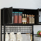 IRONCK Bakers Rack with 2 Storage Cabinets and Power Outlet, 45.3 Inch Industrial Coffee Bar Cabinet Shelves, Kitchen Microwave Stand with Storage, Vintage Black