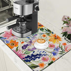 Dish Drying Mat Colorful Wildflowers Coffee Bar Mat for Countertop Rubber Backed Absorbent Hide Stain Dish Drainer Rack Pad Espresso Machine Coffee Table Dining Room Decoration 15.7 x 23.6 Inch