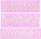 Embossing Lace Fondant Molds, Multi Circle Flowers Lace Mat Wedding Cake Decoration Tool, Rattan Shaped Cupcake Mat Silicone Molds Set of 3
