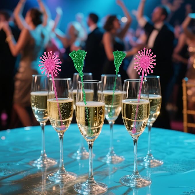 20 Pack Pink and Green Party Decrations, Princess and Witch Party Accessories, Green Witch Broomstick and Glitter Pink Princess Wand Cocktail Stir Sticks for Themed Parties (Drink Stirrers)