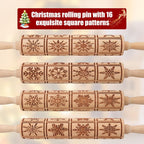 17" Premium Wood Rolling Pin with Snowflake Embossed Designs | 3mm Deep Springerle Cookie Molds | Christmas Rolling Pin & Baking Gifts for Women | Includes 3-in-1 Cleaning Brush