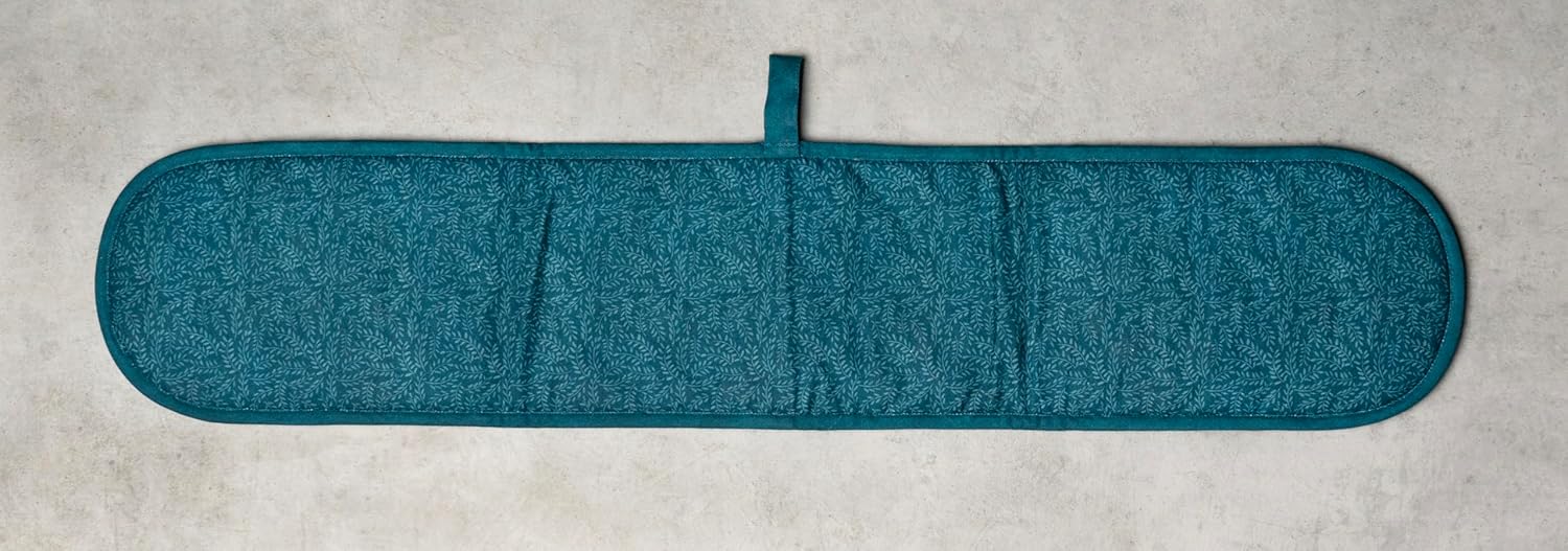 Maison d' Hermine Double Oven Mitts 100% Cotton 7"x35" Double Oven Mitt Heat Resistant BBQ Cooking Gloves with Loop, Baking, Grilling, Home, Kitchen, Handling Hot Pans (Luxury Loft-Dark Teal)