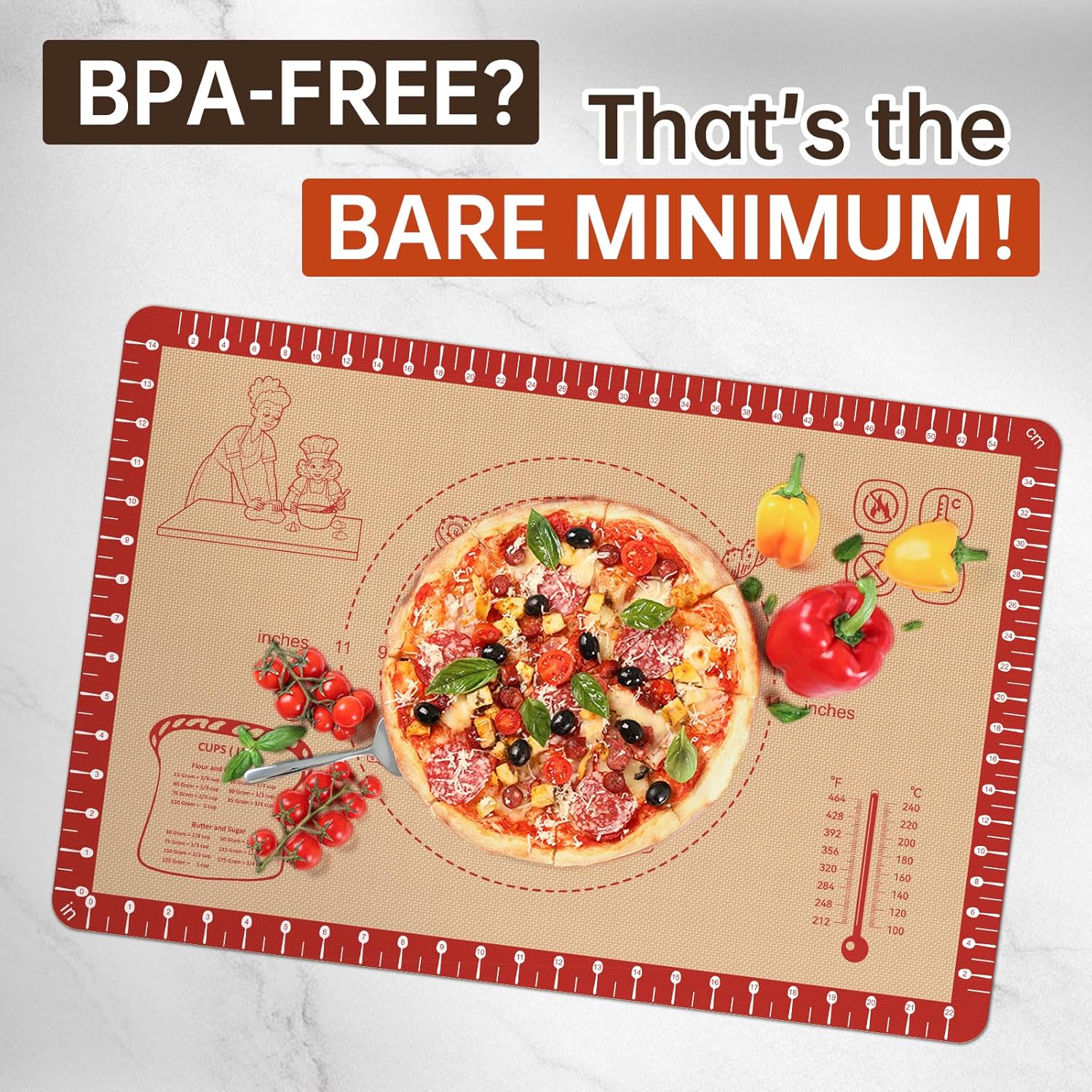 Extra Thick Silicone Mat for Baking, Silicone Baking Mat with 10 Easy Recipes, Non Stick Silicone Pastry Mat, kneading Dough Rolling Mat, Macaron, Cookie, bread, Pizza, Fondant/Pie Crust