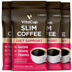 VitaCup Slim Ground Coffee, Diet Support with Ginseng, Garcinia, B Vitamins, Medium Dark Roast, Bold and Smooth,100% Arabica Specialty Coffee Grounds, 4 bags, 11oz each