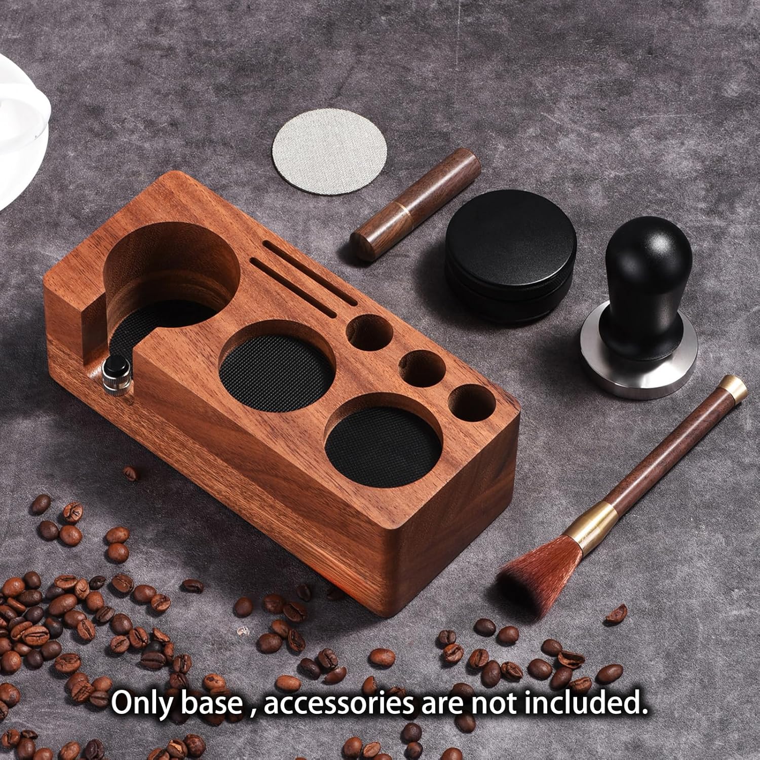 Espresso Tamping Station(58MM) Walnut wood,Espresso Coffee Anti-pressure Pad Stand, Espresso Station,Coffee Tamper Station Organizer for Countertop