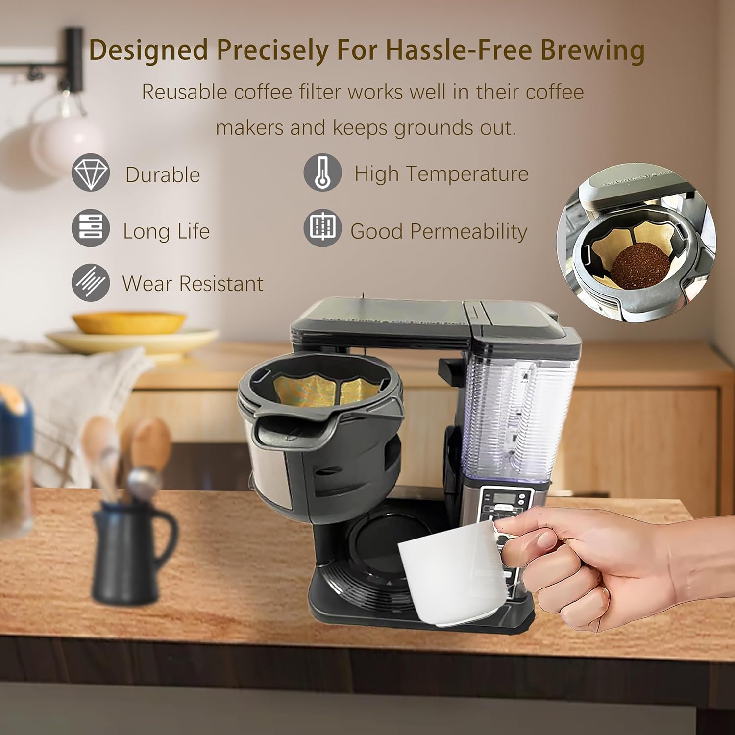 CM300 Coffee Filter Basket for Ninja,Reusable Permanent Coffee Pot Replacement for Ninja Coffee Maker CM300, CM305, CM360, CM371, CM400 (2 PCS)