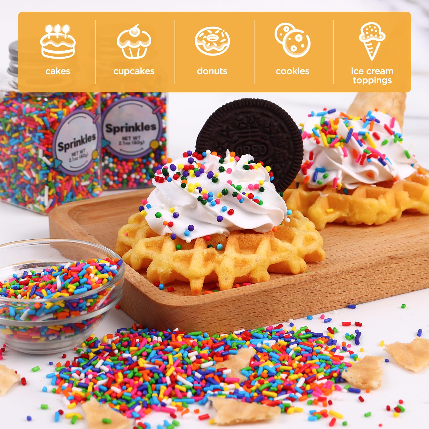 Rainbow Sprinkles, Confetti Sprinkles Bulk, Rainbow Sprinkles for Cake Decorating, Chocolate, Cupcake, Baking Sprinkles, and Ice Cream Toppings. (120g/4.2oz)