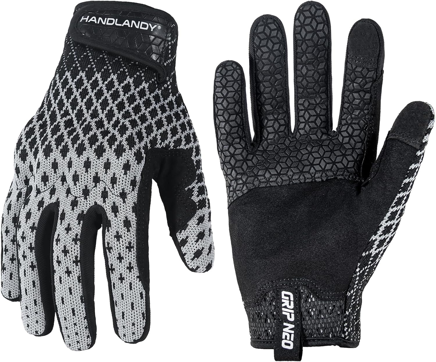 HANDLANDY Mens Work Gloves Touch screen, Utility Mechanic Gloves, Flexible Breathable Fit- Padded Knuckles & Palm