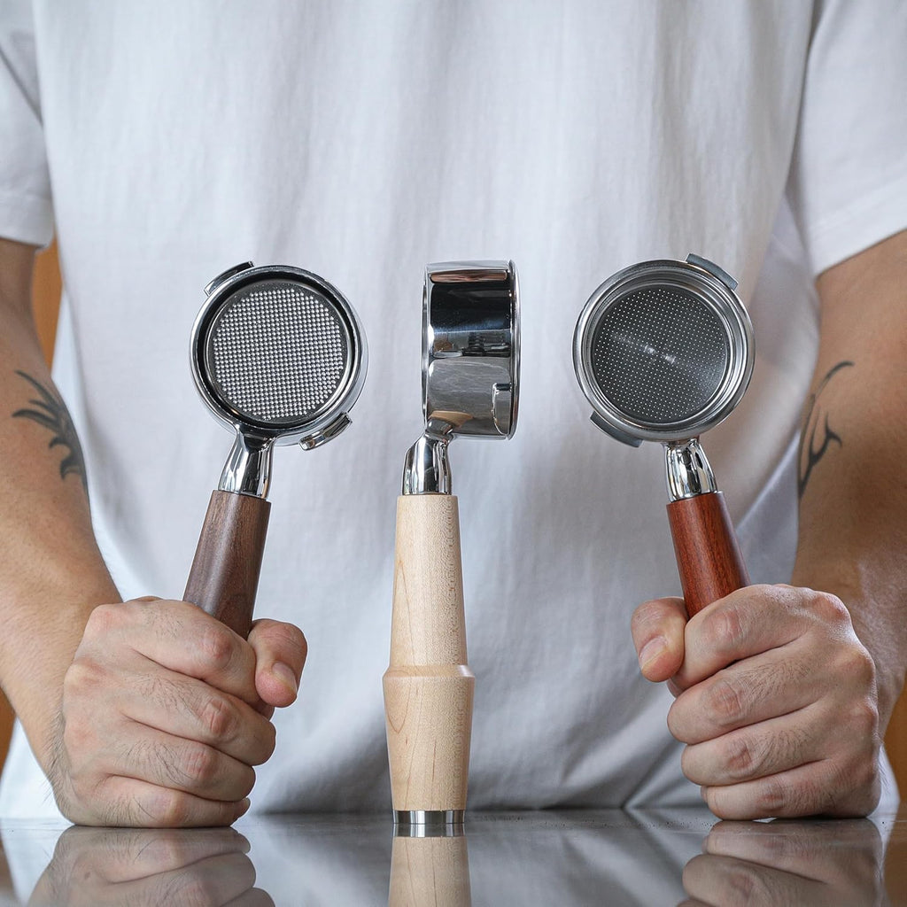 58mm Bottomless Portafilter For Gaggia Classic Pro, E24, GT and Evo Models Rosewood Handle Naked Porta Filter 58 mm & 18-21 Gram Filter Basket Included