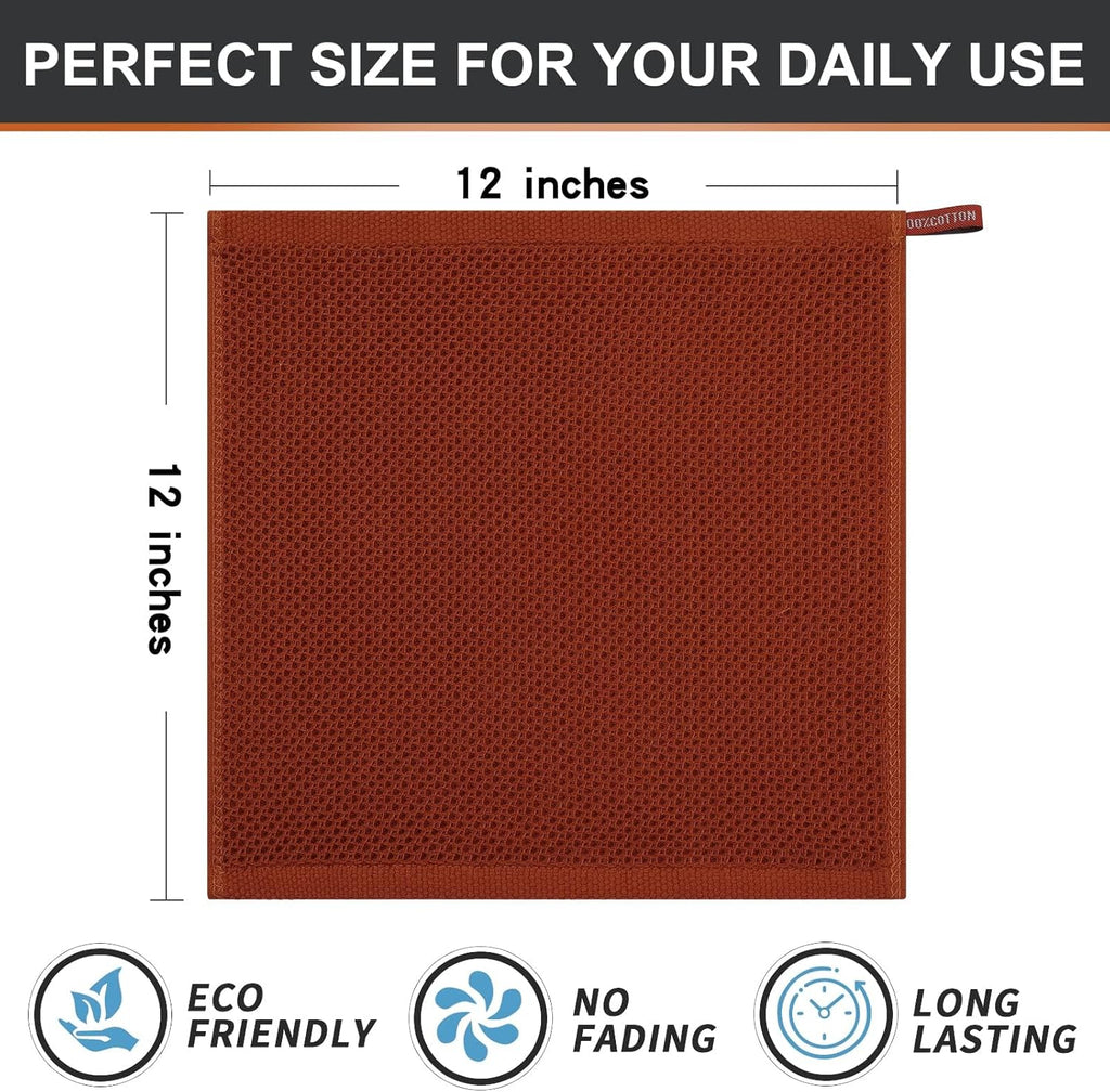 Kitinjoy 100% Cotton Kitchen Dish Cloths, 8 Pack Waffle Weave Ultra Soft Absorbent Dish Towels for Drying Dishes Quick Drying Kitchen Towels Dish Rags, 12 X 12 Inches, Rust
