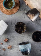 Ceramic Tea Cup, Kung Fu Tea set, Coffee Cup, Yerba Mate Set 4-piece companion cup set (Grey)