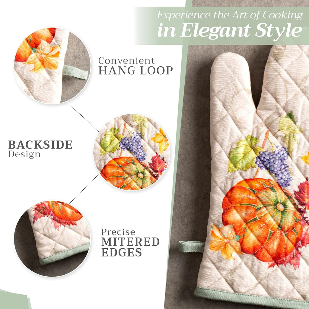 Maison d' Hermine Oven Gloves 100% Cotton Oven Mitt 7" x 13" with Loop Heat Resistant, BBQ, Cooking Gloves, Baking, Grilling, Kitchen, Handling Hot Pans (Pack of 1, Lumina)