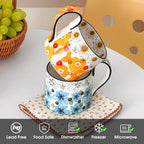 Ceramic Coffee Mug, 12oz Cute Floral Coffee Mugs with Large Handle, Blue Flower Design Stoneware Tea Cup for Office and Home