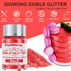 Red Edible Glitter - 15g Food Grade Luster Dust Powder, Cake Decorating Sprinkle Glimmery Dust for Drinks, Wine, Fondant, Chocolate, Candy, Cookie, Vegan
