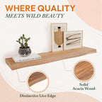 24" Acacia Live Edge Floating Shelves Set of 2 - Wall Mounted Wooden Shelf for Stylish Home Décor - Teak Look Color 24x7.5x1.5 Inches