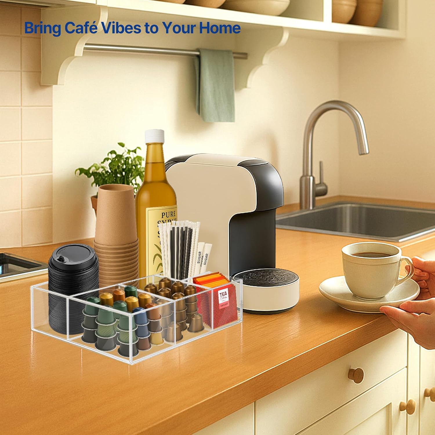 Acrylic Coffee Bar Station – Snack Tea Organizer & Storage Holder for Office Coffee Table – Perfect Countertop Setup for Syrup, Creamer, and Snack Accessories