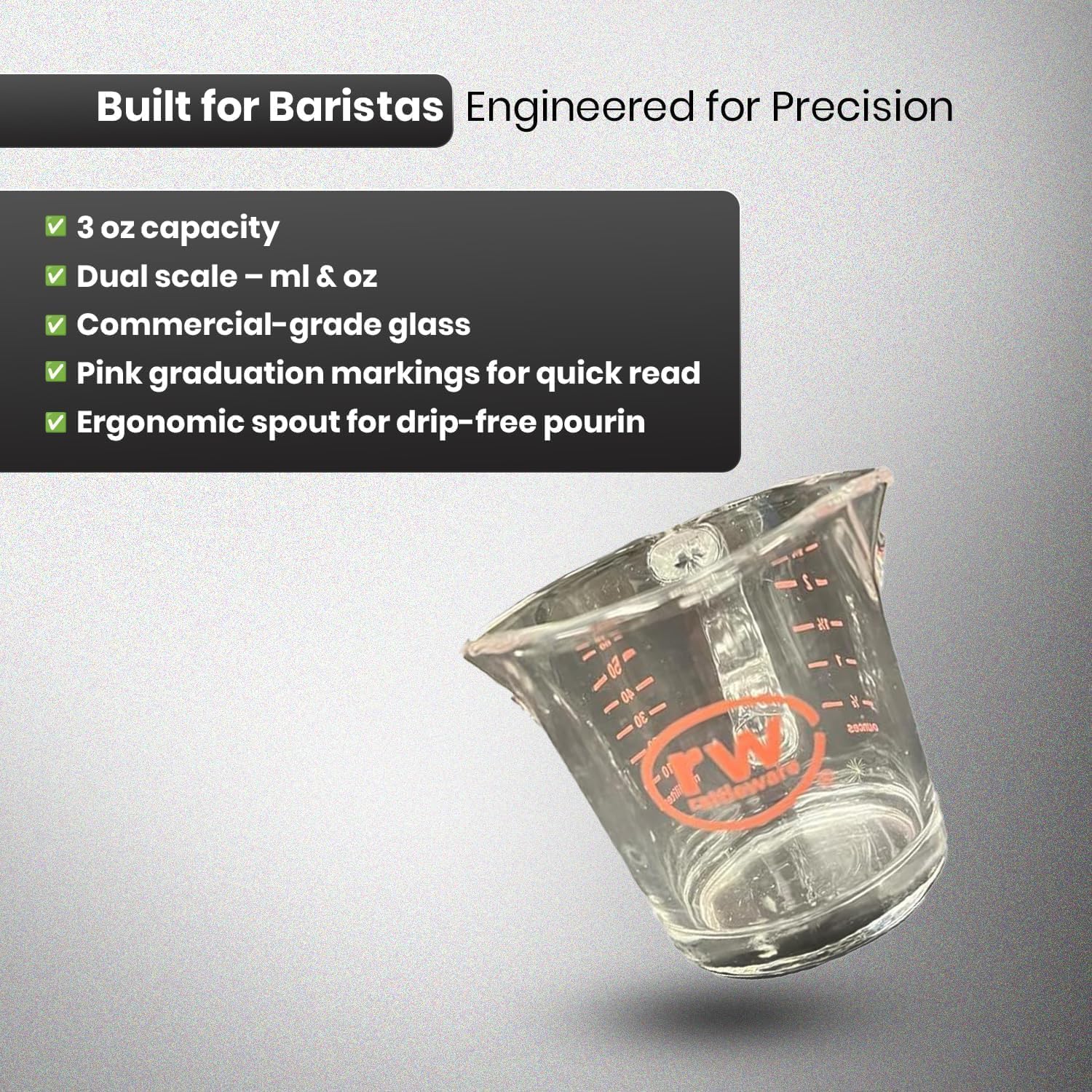 Rattleware 3 oz Espresso Shot Glass Pitcher with Handle - Double Spouted Genuine Barista Measuring Cup with ML & OZ Graduations - Durable Swift Espresso for Pouring Shots & Coffee