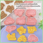8Piece Vehicle Cookie Cutters Set,3D Transport-Themed Plastic Baking Molds for Cookies, Fondant, Cheese – Includes Plunger Stamp for Embossing (E)