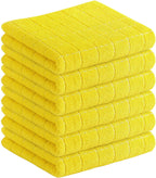 Homaxy 100% Cotton Terry Kitchen Towels(Yellow, 13 x 28 inches), Checkered Designed, Soft and Super Absorbent Dish Towels, 6 Pack