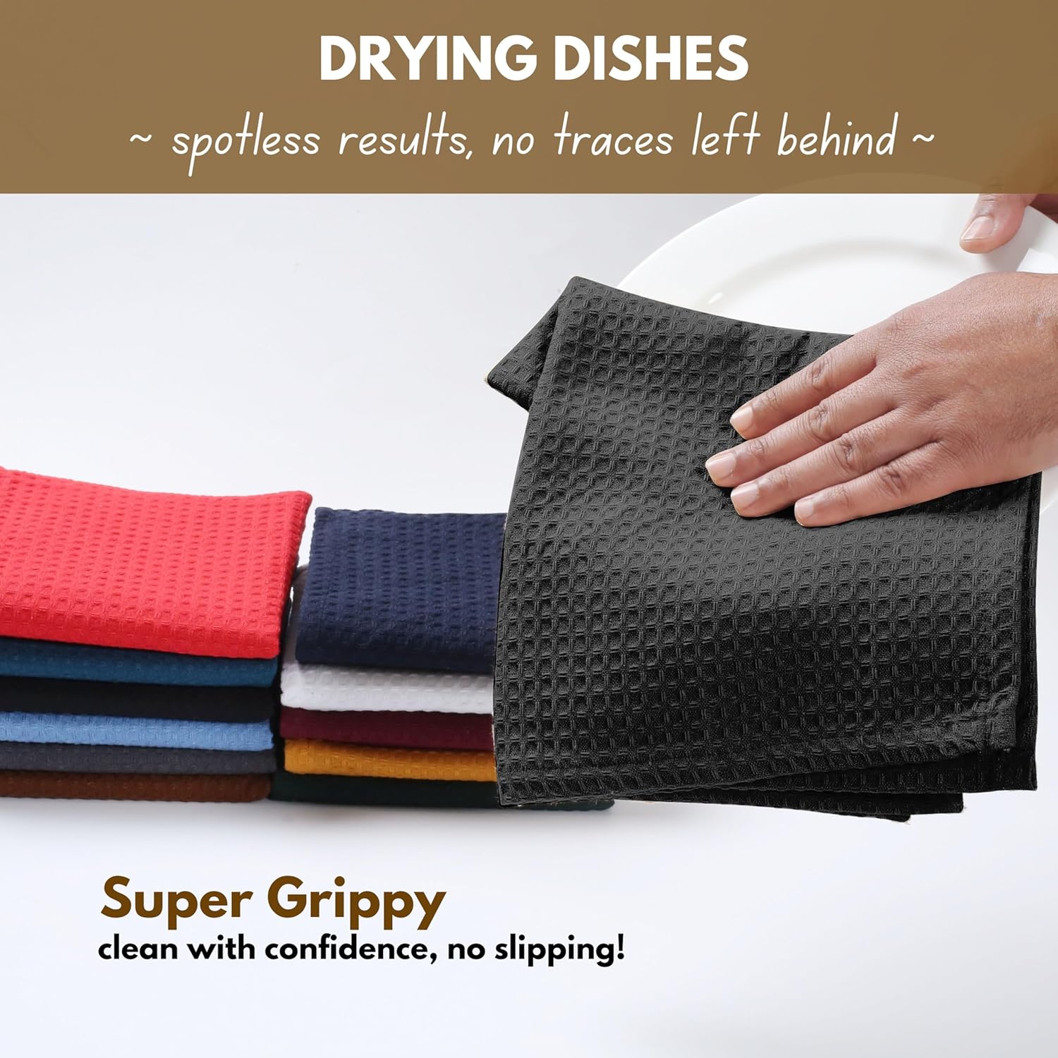 Native Fab Cotton Kitchen Towel & Dishcloths Set - 8 Pieces, Ultra Absorbent, Washable, Quick Drying, Durable Towels for Cooking, Cleaning, Baking - Ideal for Home, Restaurants, Cafes - Black