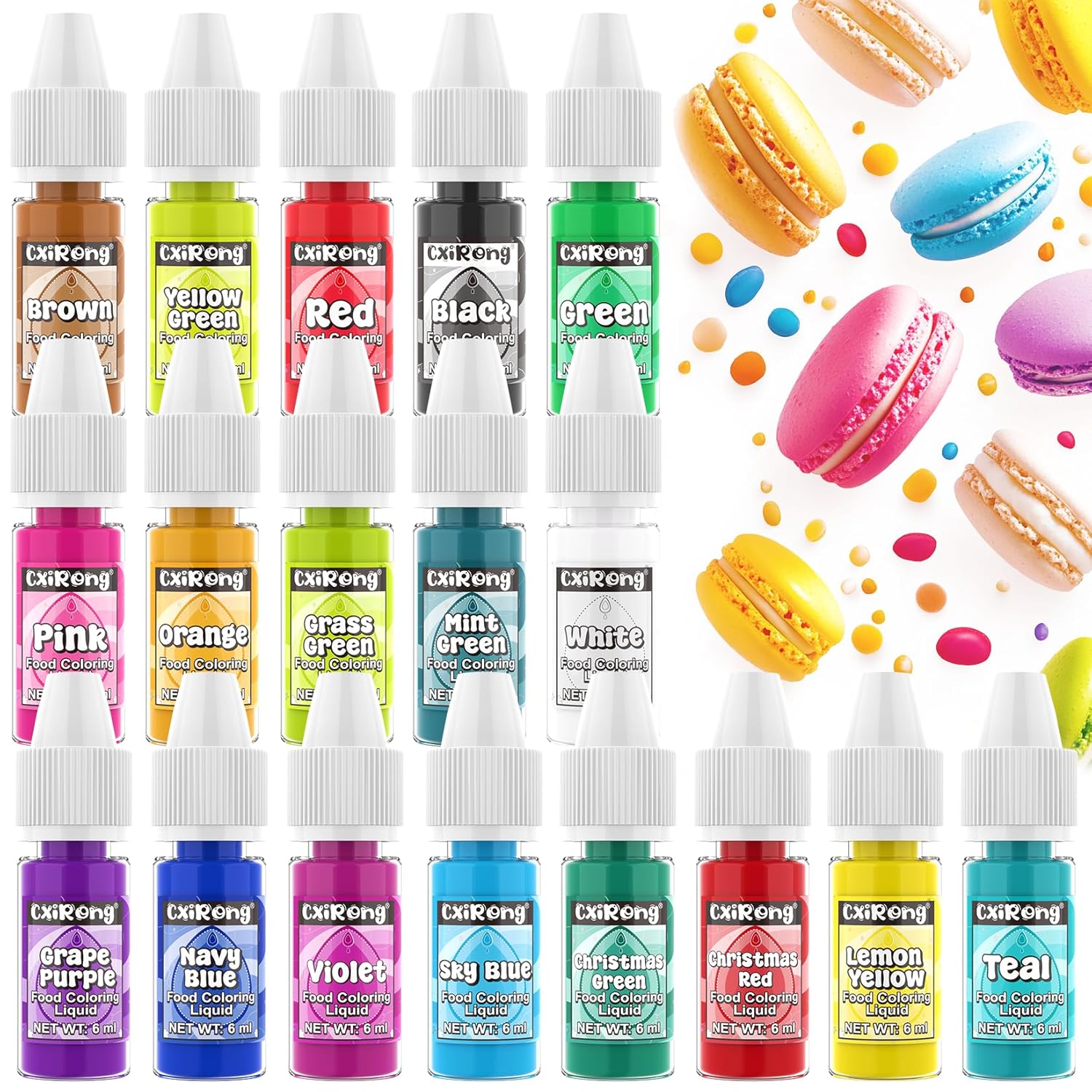 Food Coloring Liquid- 18 Vibrant Colors Food Dye Colorantes Para Reposteria, Highly Concentrated Cake Decorating Food Coloring for Icing, Cake, Baking, Frosting, Easter Egg, Macaron, Slime - 6ml