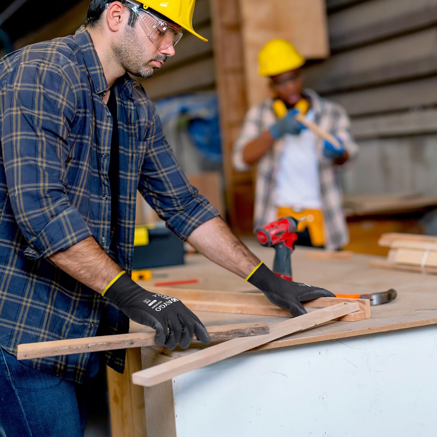 KAYGO Safety Work Gloves PU Coated-60 Pairs, KG11PB, Seamless Knit Glove with Polyurethane Coated Smooth Grip on Palm&Fingers, for Men and Women, Ideal for General Duty Work Black,XX-Large