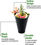 Restaurantware 7 Ounce Plastic Glasses 100 Round Incline Shooter Cups- Disposable Sturdy Black Plastic Round Bowls Unique Design For Soups Appetizers Or Desserts