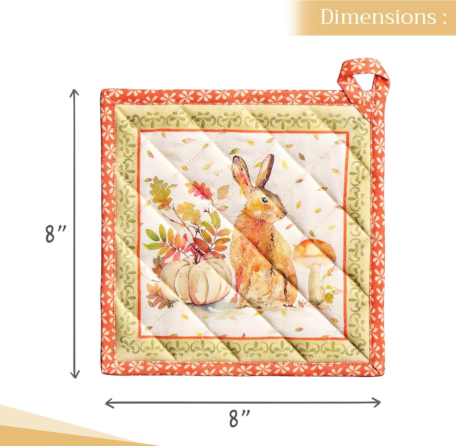 Maison d' Hermine Pot Holders 100% Cotton Heat Resistant Potholders 8" x 8" Hot Pads with Loop BBQ, Cooking, Baking, Grilling, Kitchen, Handling Hot Pans (Pack of 1, Pumpkin Passion)