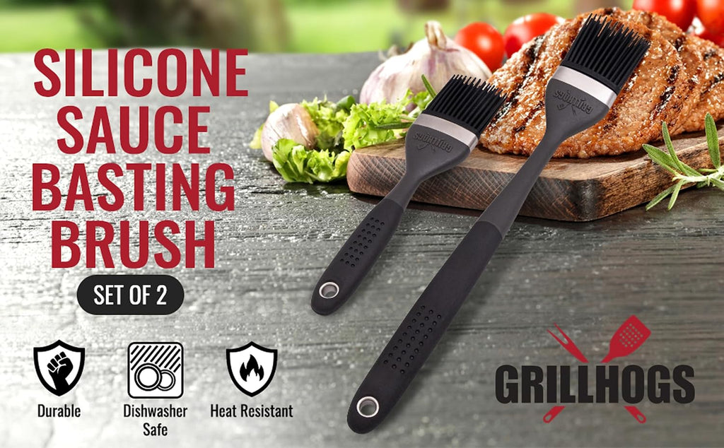 Silicone Sauce Basting Brush, Premium Soft Touch Handles, Pastry and Oil Brush & Barbecue Grilling, Dishwasher Safe & Heat Resistant, Set of 2 (7.5" & 12")