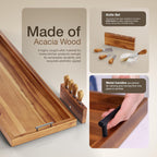 Acacia 36 Inch Large Charcuterie Boards for Party with Cheese Knife Set of 4 – Acacia Wood Serving Tray with Handles, Long Charcuterie Board, Wooden Cheese Board